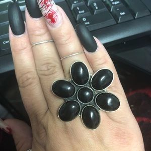 Sterling Silver & Onyx flower ring